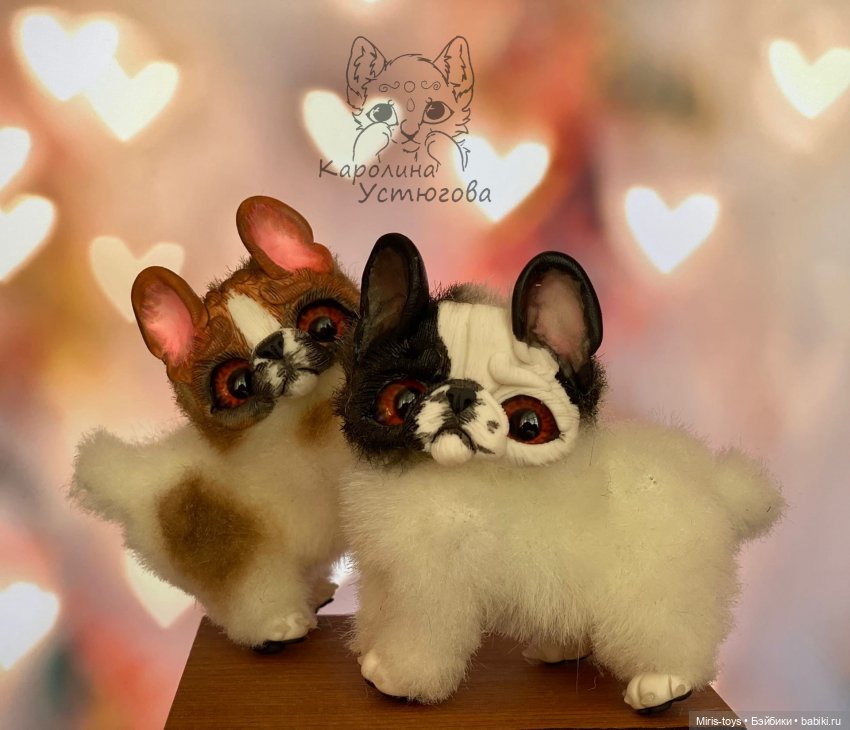 Французские бульдоги — Игрушки в смешанной технике (мех и глина): Арт (фото 6)