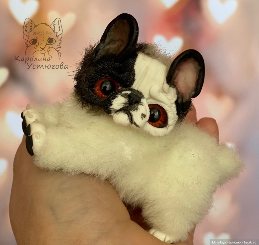 Французские бульдоги — Игрушки в смешанной технике (мех и глина): Арт (фото 10)