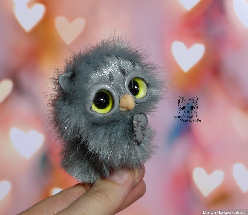 Совушка Бусинка — Игрушки в смешанной технике (мех и глина): Арт (фото 3)