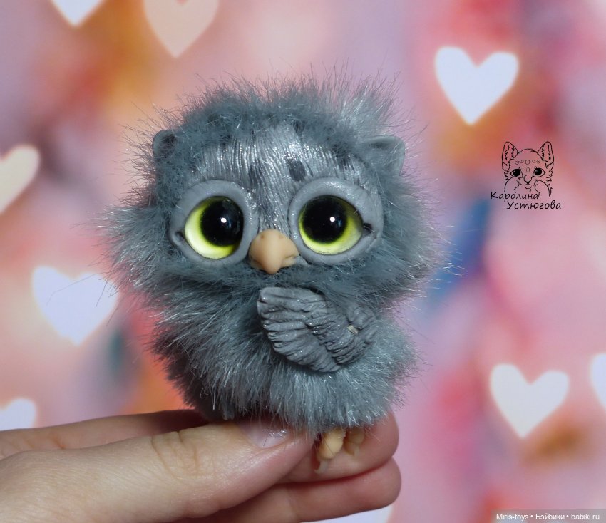 Совушка Бусинка — Игрушки в смешанной технике (мех и глина): Арт (фото 2)