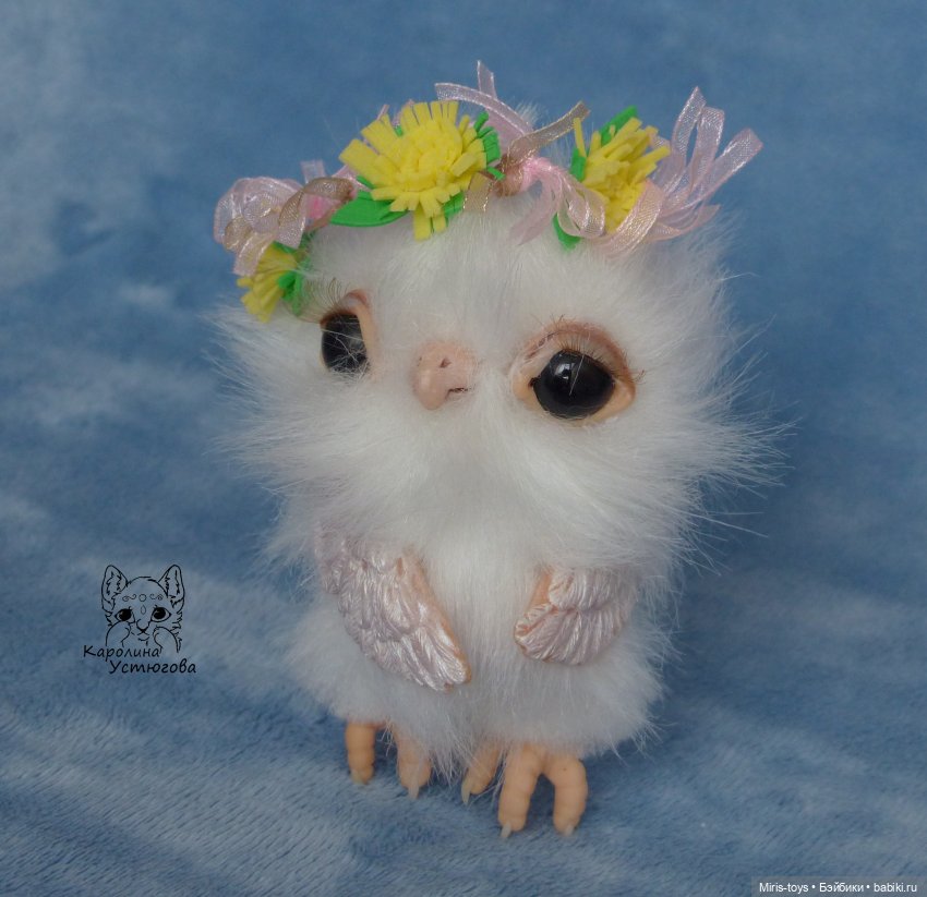 Весенняя Совушка — Игрушки в смешанной технике (мех и глина): Арт