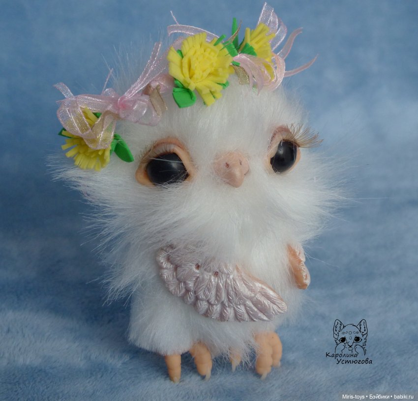 Весенняя Совушка — Игрушки в смешанной технике (мех и глина): Арт
