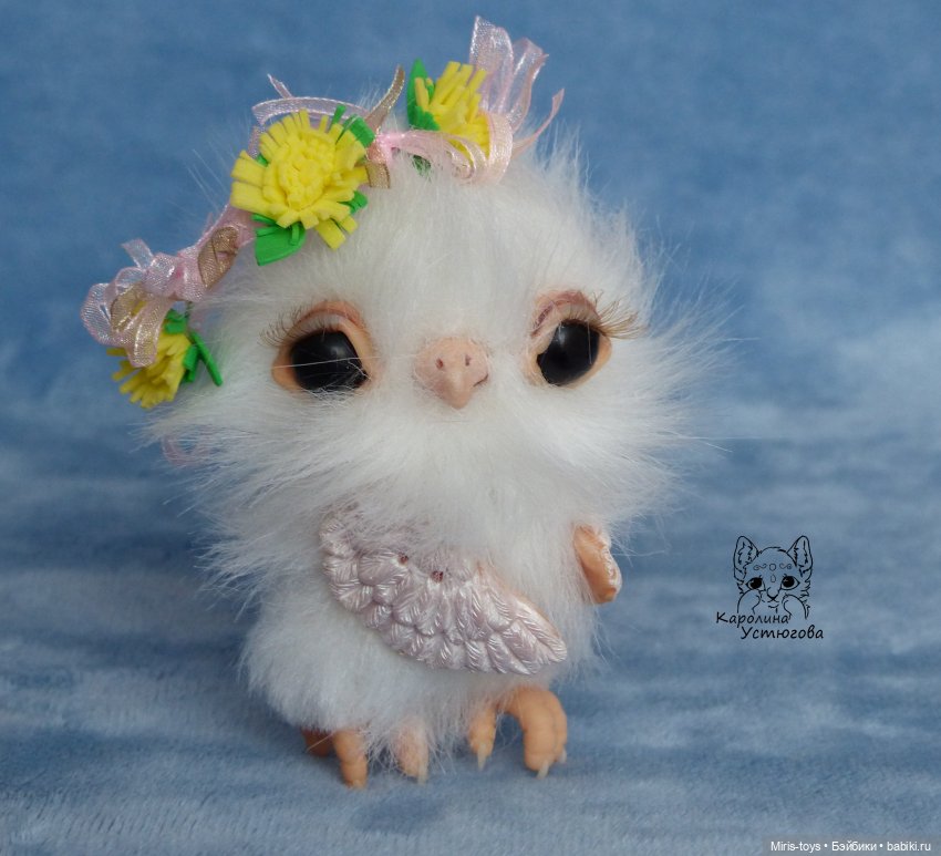 Весенняя Совушка — Игрушки в смешанной технике (мех и глина): Арт