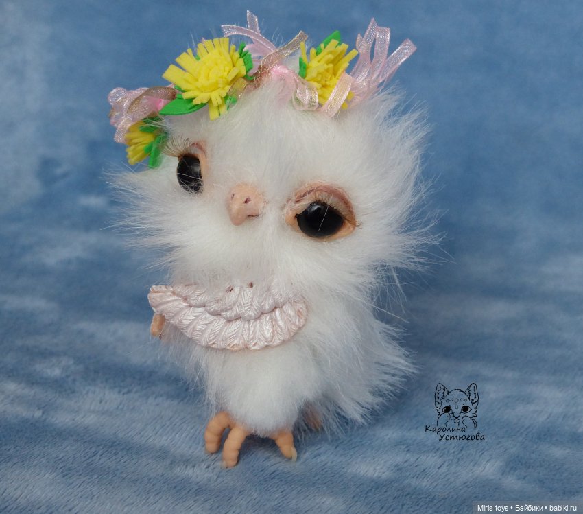 Весенняя Совушка — Игрушки в смешанной технике (мех и глина): Арт