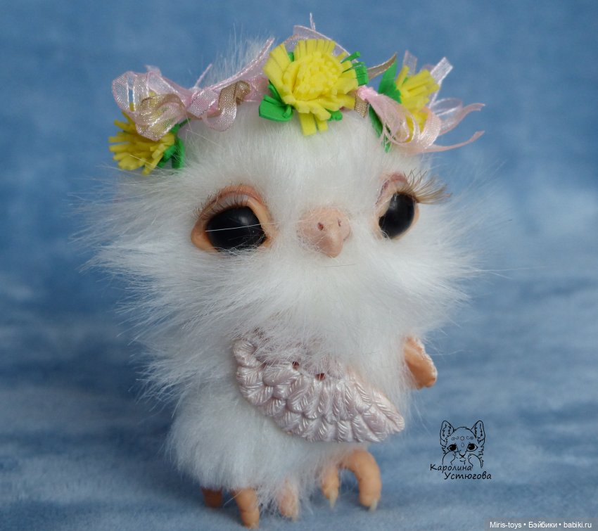 Весенняя Совушка — Игрушки в смешанной технике (мех и глина): Арт