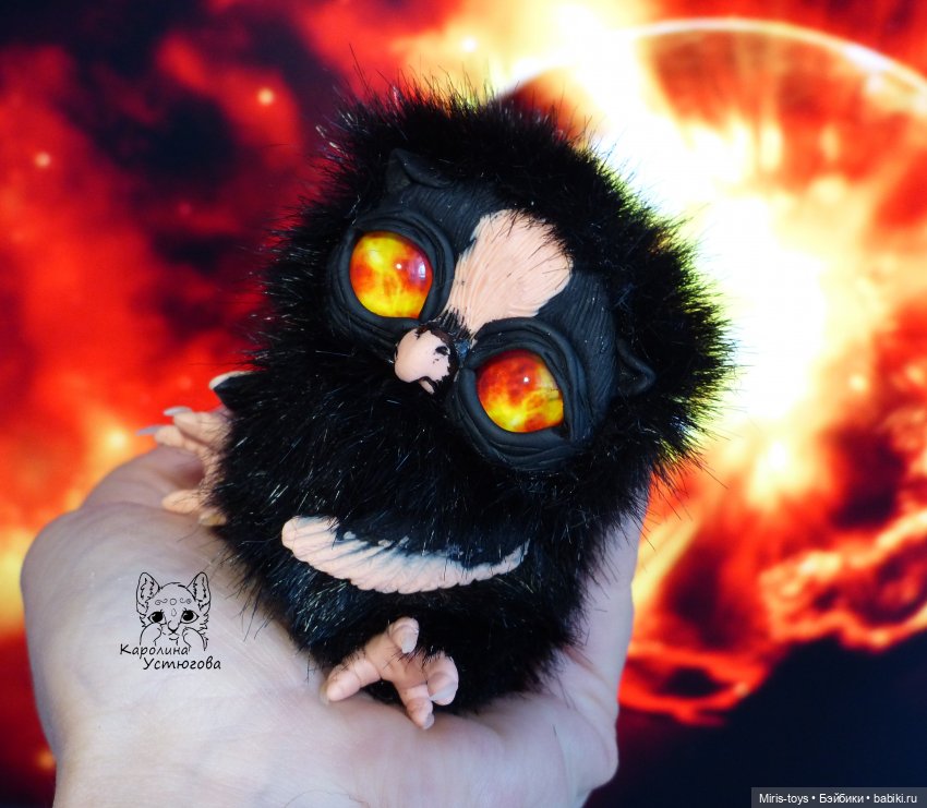 Совенок Уголек — Игрушки в смешанной технике (мех и глина): Арт (фото 5)