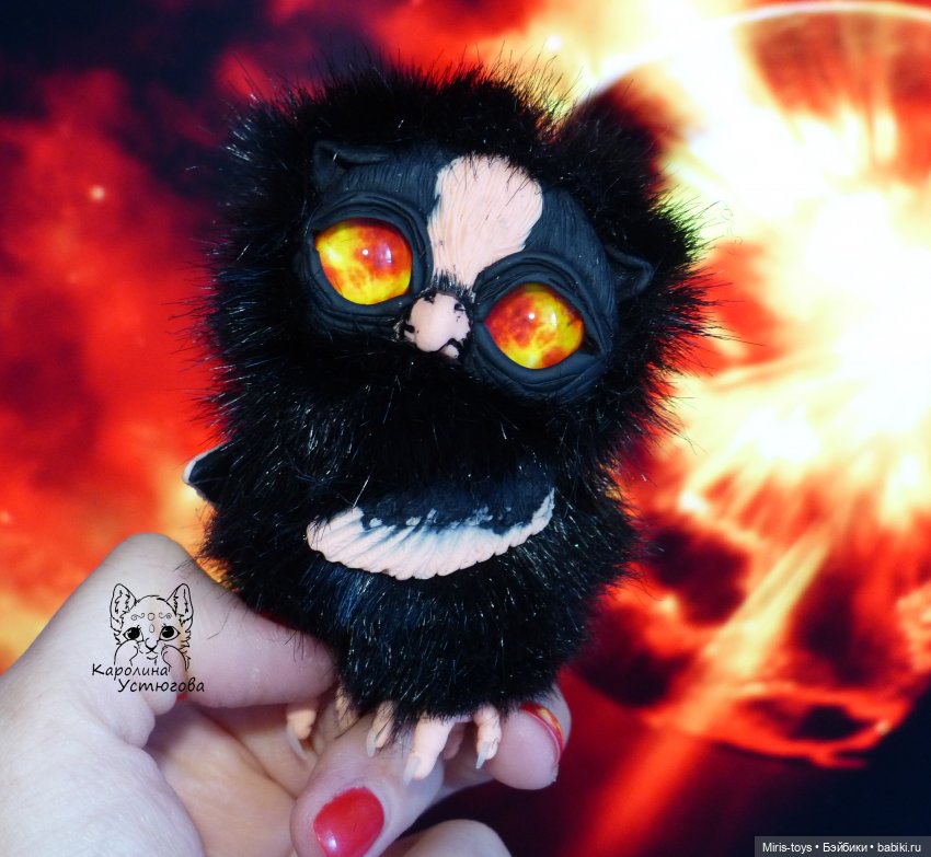 Совенок Уголек — Игрушки в смешанной технике (мех и глина): Арт (фото 3)