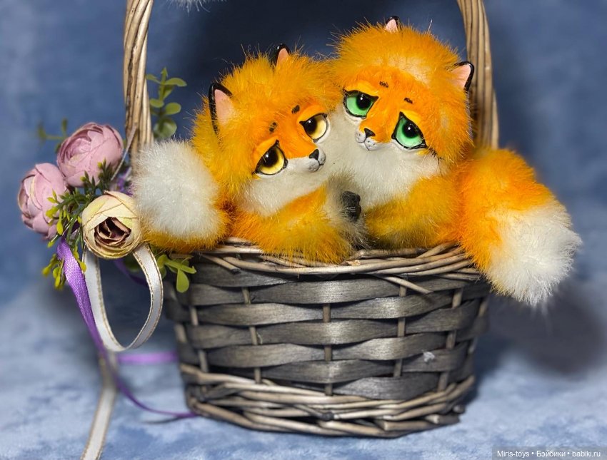 Счастливые лисички — Игрушки в смешанной технике (мех и глина): Арт (фото 3)