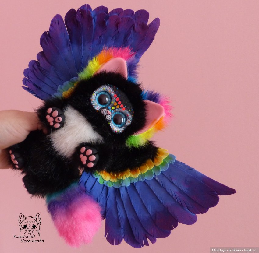 Радужный кот, Конфетти — Игрушки в смешанной технике (мех и глина): Арт