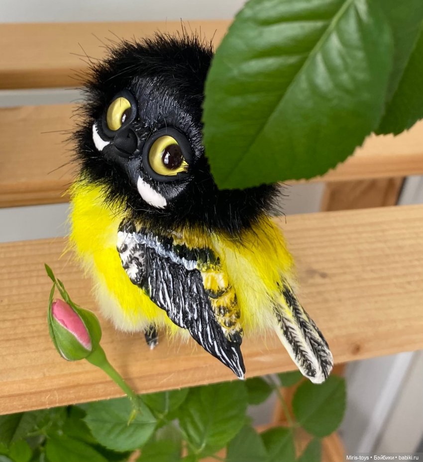 Синичка — Игрушки в смешанной технике (мех и глина): Арт