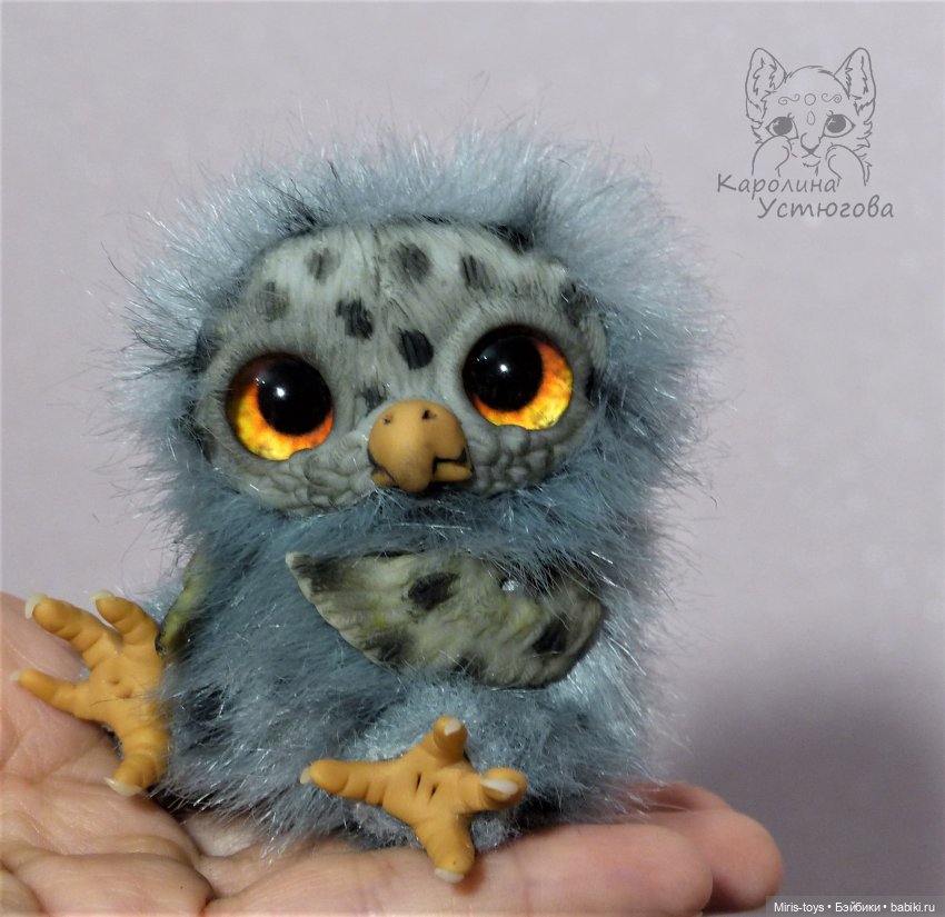 Совенок — Игрушки в смешанной технике (мех и глина): Арт