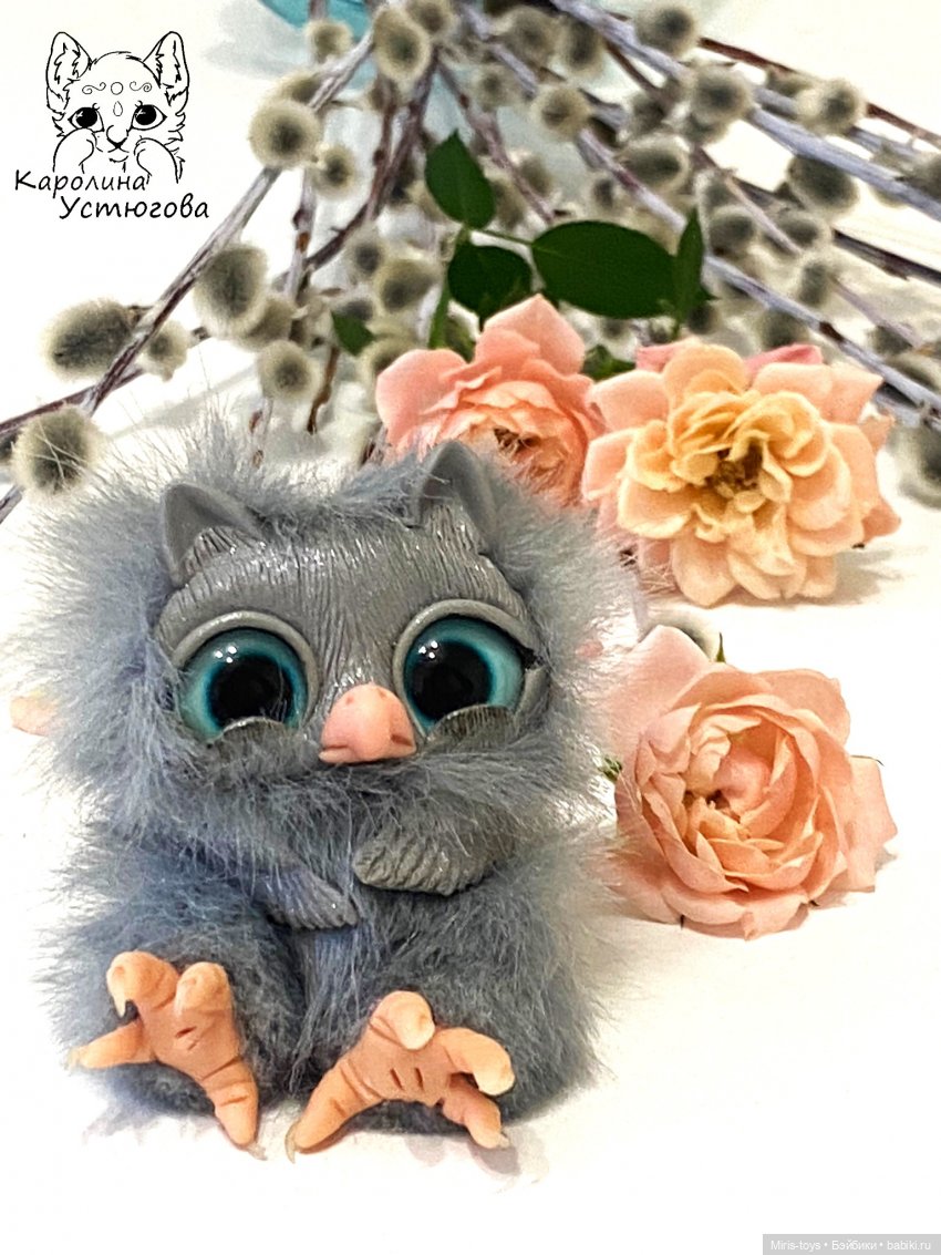 Совёнок Аквамаринчик — Игрушки в смешанной технике (мех и глина): Арт (фото 2)