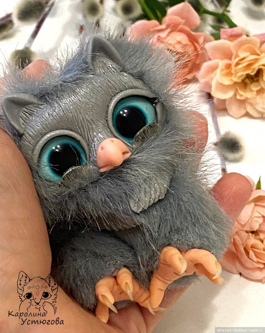 Совёнок Аквамаринчик — Игрушки в смешанной технике (мех и глина): Арт (фото 3)
