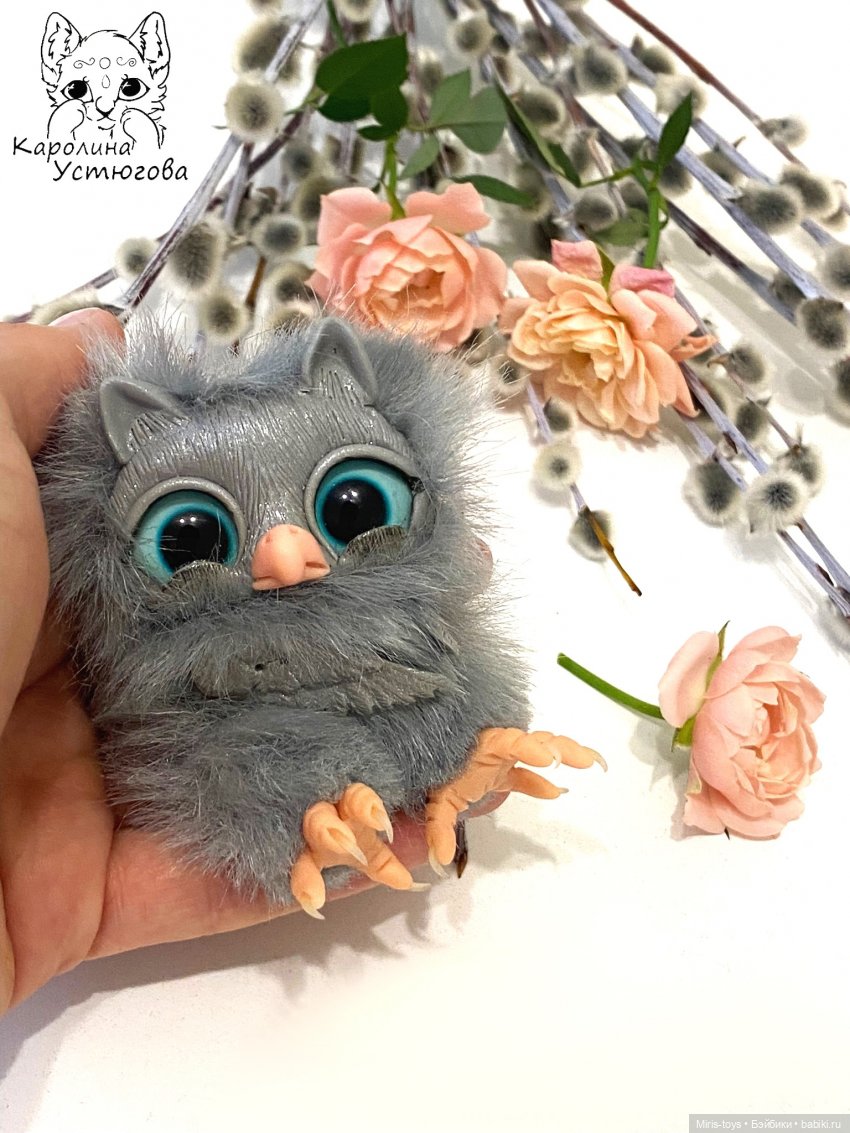 Совёнок Аквамаринчик — Игрушки в смешанной технике (мех и глина): Арт (фото 6)