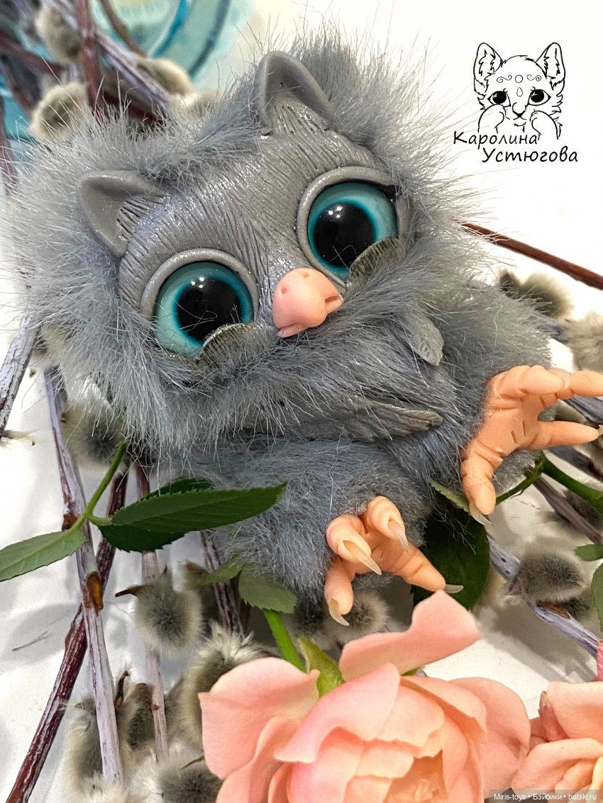 Совёнок Аквамаринчик — Игрушки в смешанной технике (мех и глина): Арт (фото 5)