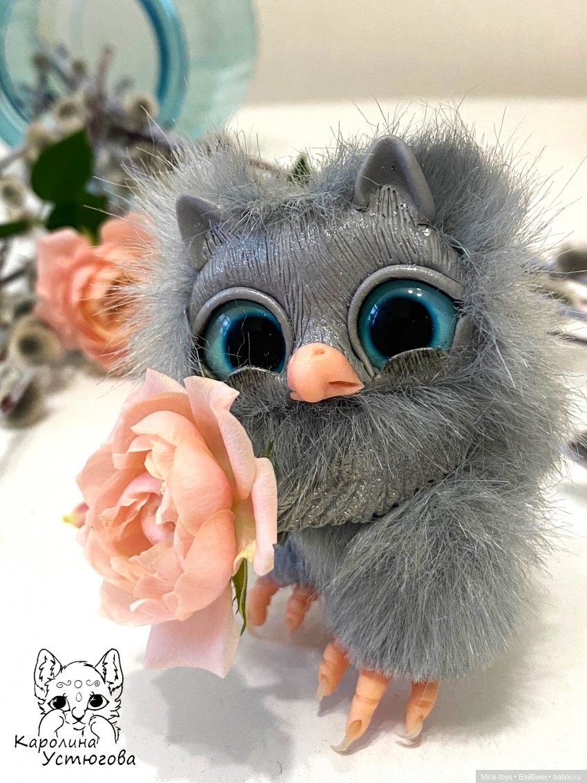 Совёнок Аквамаринчик — Игрушки в смешанной технике (мех и глина): Арт (фото 4)