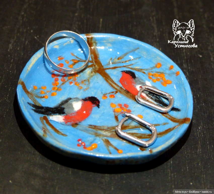 Керамическая тарелочка со снегирями (фото 3)