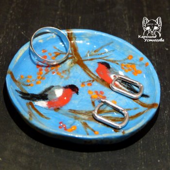 Керамическая тарелочка со снегирями