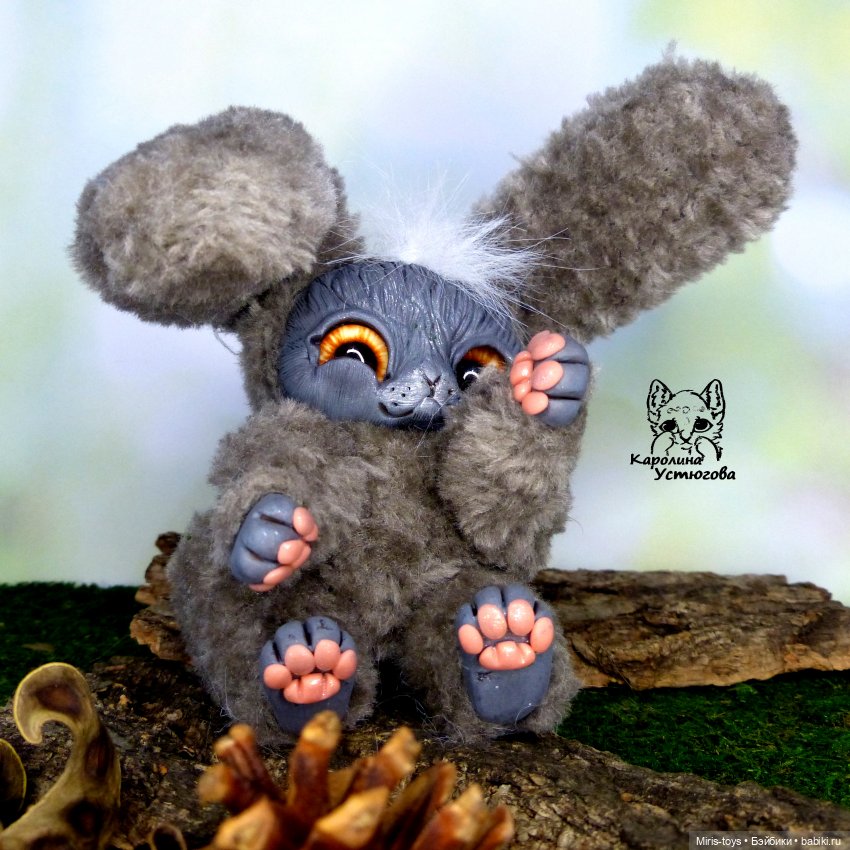 Зайчик — Игрушки в смешанной технике (мех и глина): Арт (фото 6)