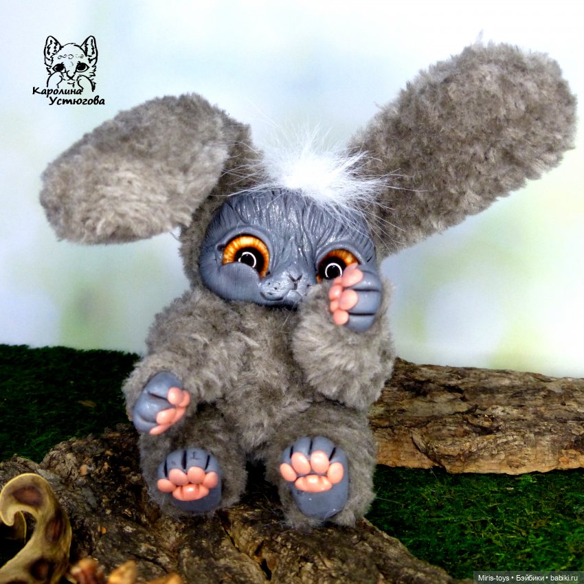 Зайчик — Игрушки в смешанной технике (мех и глина): Арт (фото 4)