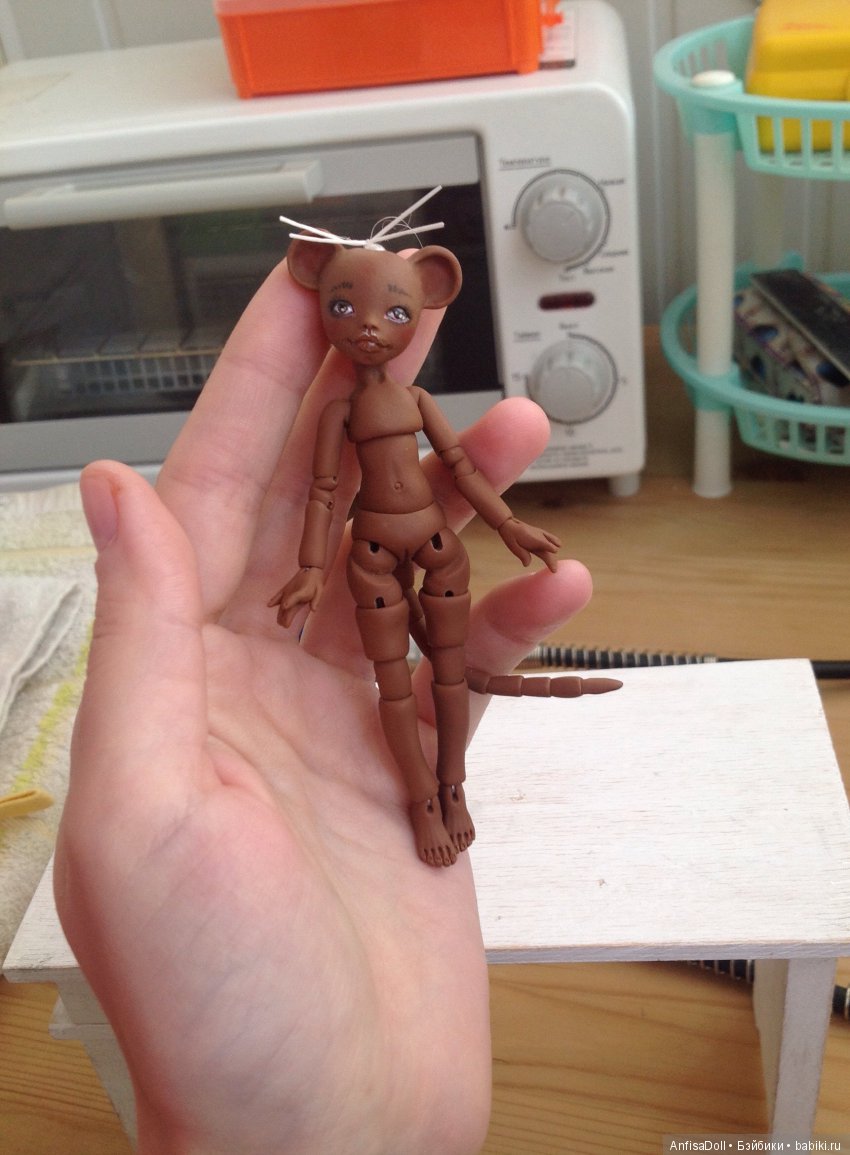 Мышка Лили. Авторская шарнирная кукла. 9,5 см | Бэйбики Мышка Лили. Авторская шарнирная кукла. 9,5 см