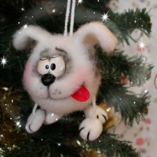 Ёлочная игрушка собака Шарик (он же Санта Шарикус), валяный из шерсти. Мастер-класс с видео