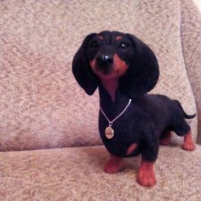 Такса черного окраса из шерсти,сухое валяние