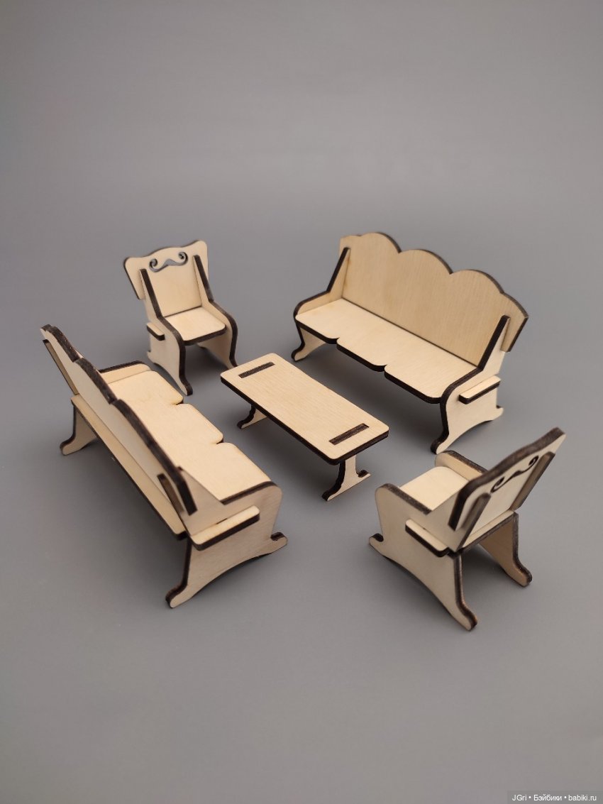 Набор мебели для маленьких кукол (из фанеры), 40 предметов (фото 8)