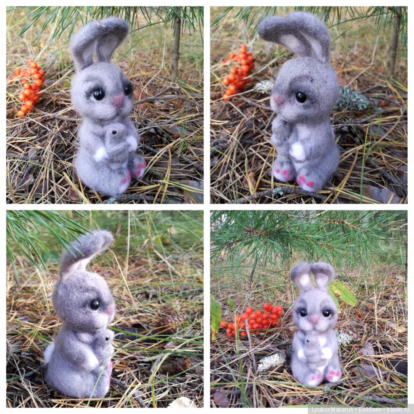 Зайка с зайчонком — Валяные игрушки из шерсти: сухое валяние