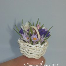 Миниатюрная корзиночка с весенними первоцветами  в предверии зимы