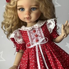 Платье красное в горошек с пышным подъюбником для Паола Рейна и аналогичных кукол!