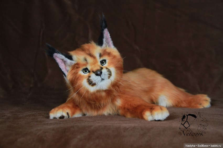 Реалистичная мягкая игрушка котенок каракала