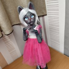 Серенькая кошечка, авторская бжд куколка