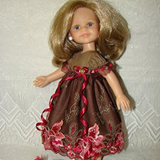 Платье коричнево-коралловое для куклы Паола Рейна