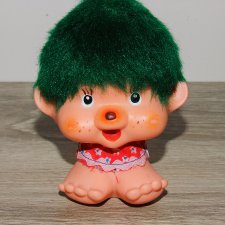 Чудик тролль пятка с зелеными волосами. Винтажная немецкая кукла игрушка ГДР