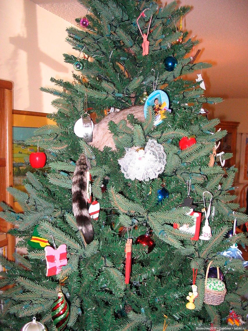 Кошки очень любят новогодние елки! У вас елка не падала