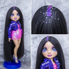 Парик для кукол Rainbow High - черный, длинный со стразами