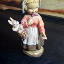 Деревянная статуэтка Девочка С Зайчиком от Anri и Ferrandiz . Италия. Рассрочка!