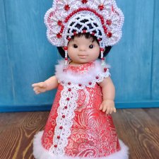 Костюм "Снегурочка в кокошнике" для пупса Паолитос 21 см, цвет красный