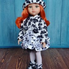Комплект "Шубка и шляпка" с белым платьем, для кукол Paola Reina 32-34 см