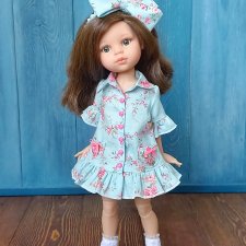 Платье-рубашка для кукол Паола Рейна 32 см, цвет голубой/принт