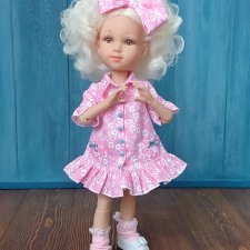 Платье-рубашка для кукол Паола Рейна 32 см, цвет розовый/принт