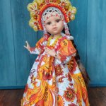 Наряд "Жар-птица" в русском стиле с кокошником для кукол Паола Рейна 32 см