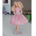 Платье в горошек стиле 50х с подъюбником и перчатками для кукол Барби