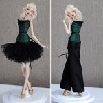 Стильный комплект для кукол сестер Поповых: корсет, пышная юбка и атласные брюки