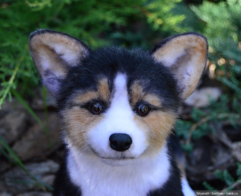 Малыш Корги — Игрушки в смешанной технике (мех и глина): Арт