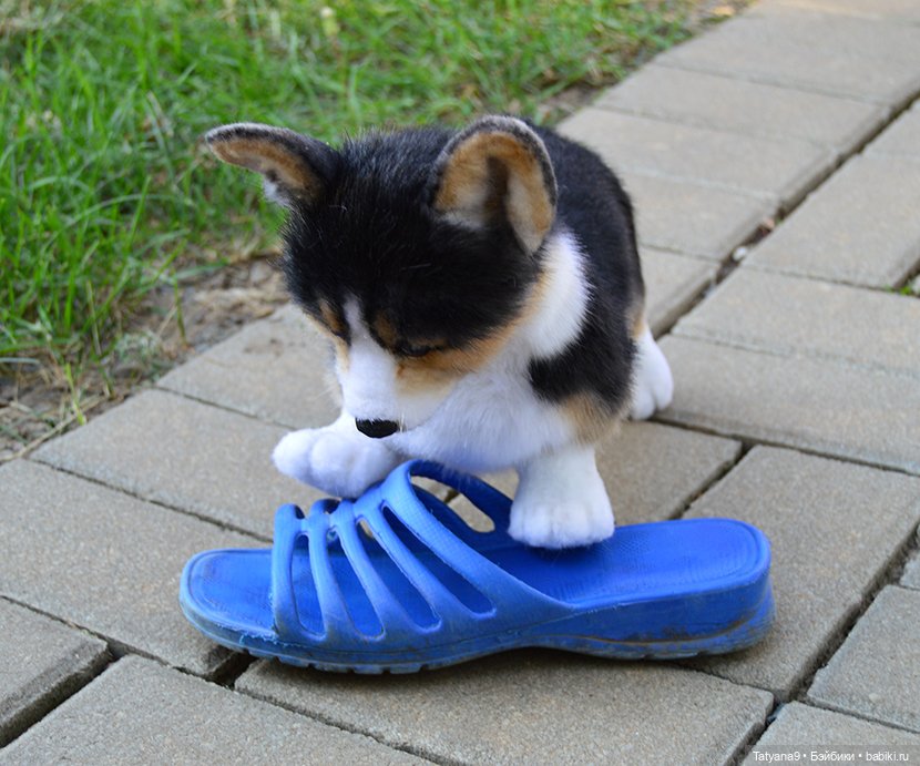 Малыш Корги — Игрушки в смешанной технике (мех и глина): Арт