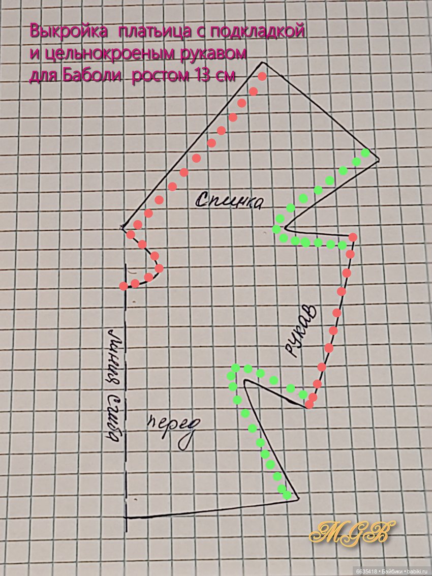 МК «Шьём платьице с подкладкой и цельнокроеным рукавом для кукол Баболи ростом 13 см» (фото 2)