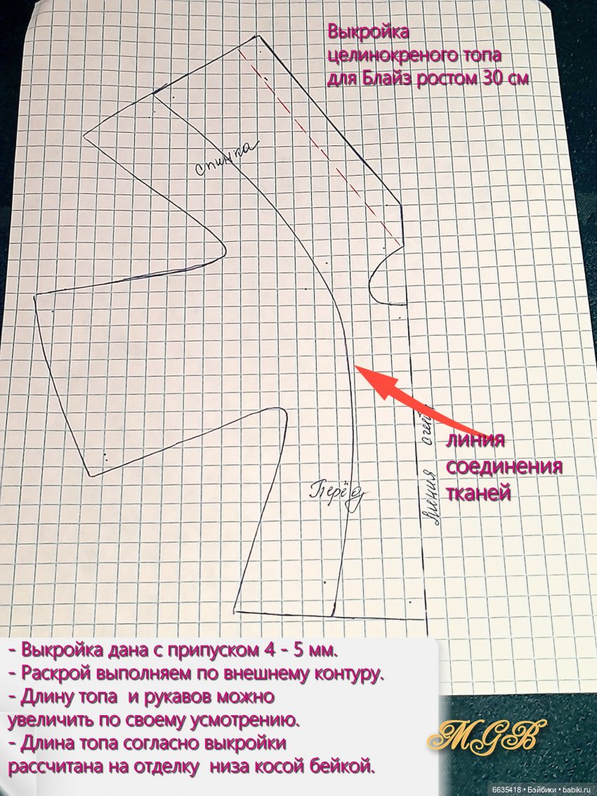 МК «Костюм с цельнокроеным комбинированным топом для кукол Блайз ростом 30 см» (фото 4)