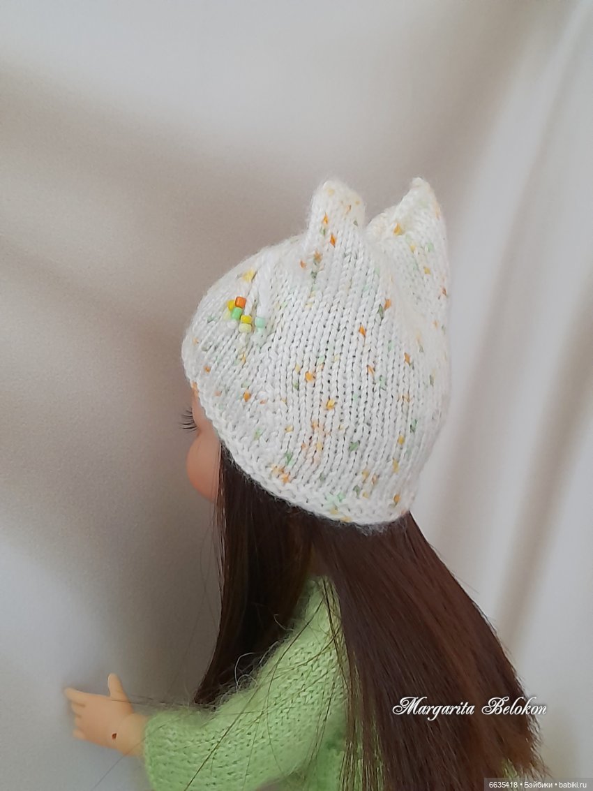 МК «Вяжем шапочку с объёмными ушками для куклы»